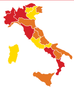 Italia con Toscana in zona ROSSA
